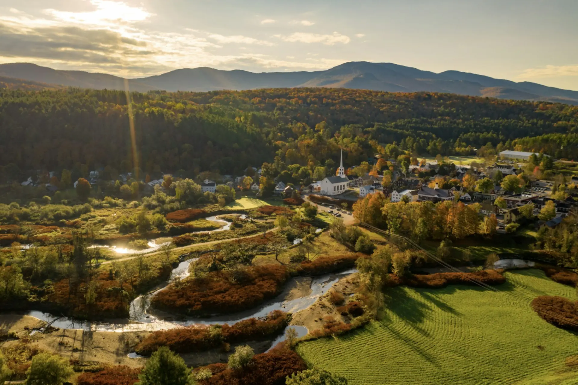 Dorp Stowe in de herfst, Vermont