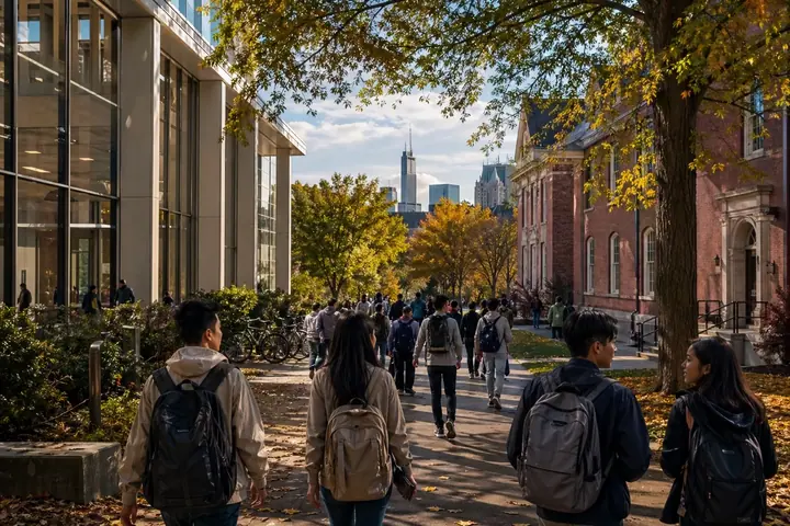 Studenti in mobilità in un campus urbano in Nord America